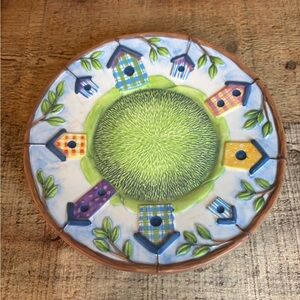 Michal Sparks Footed Candle Plate Holder Birdhouse Design 6” Cottagecore